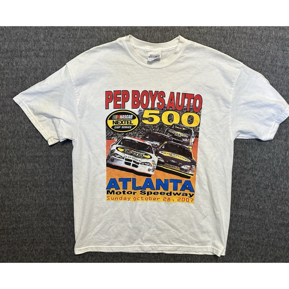 2007 Pep Boys Auto 500 Atlanta Motor Speedway Vintage NASCAR Shirt Hanes Mens L